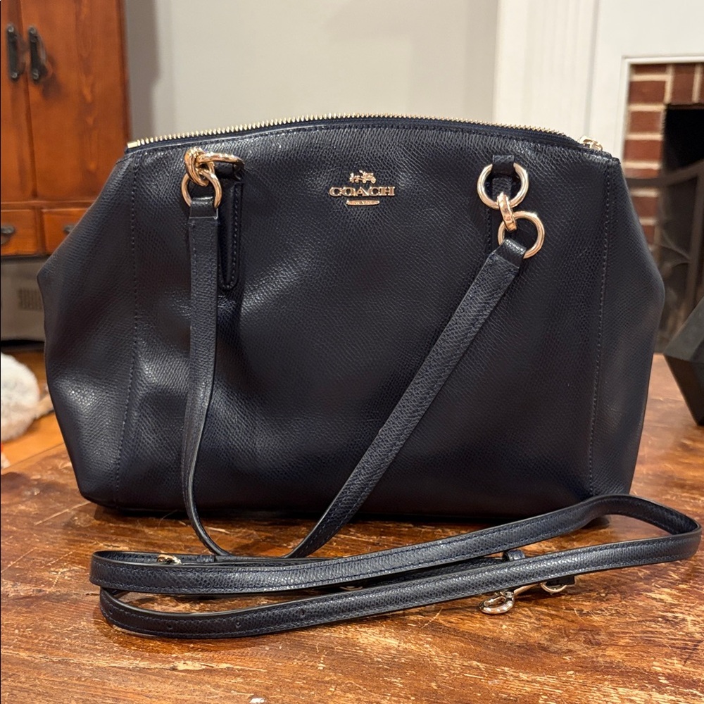 Coach Navy Leather Purse with Strap